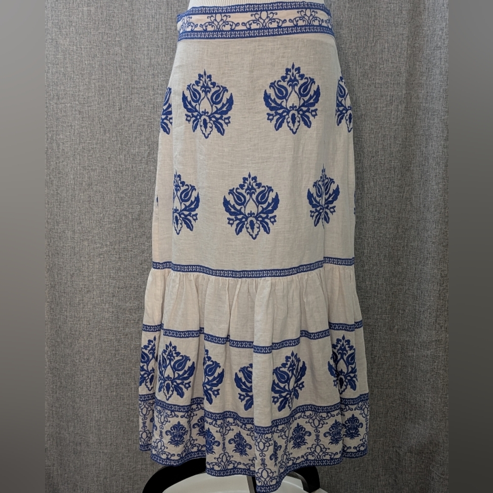 Zara Blue and Cream Maxi Skirt